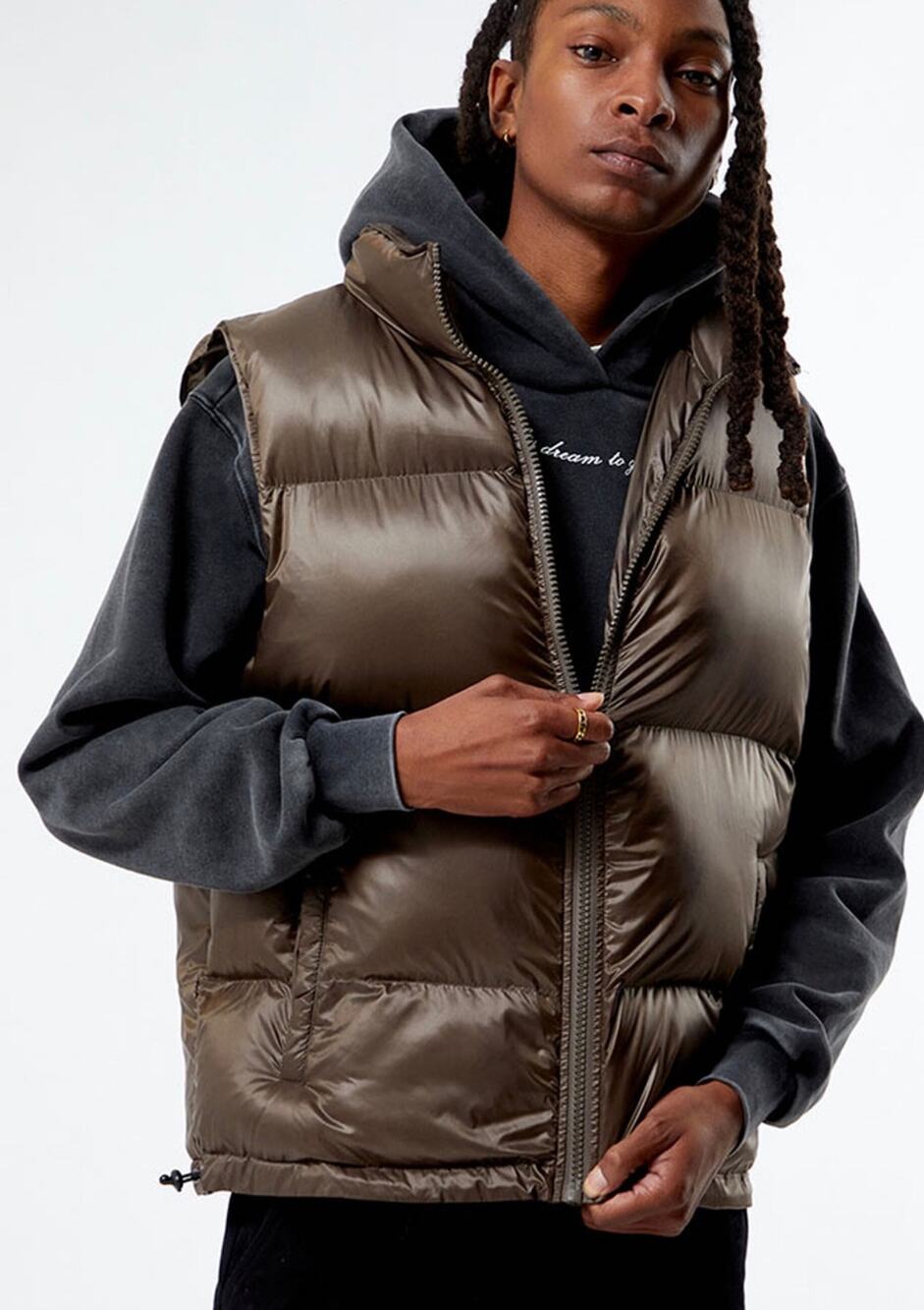 PacSun Men's Shiny Brown Puffer Vest Size S